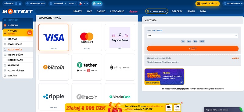 MostBet Bonus für die Registrierung