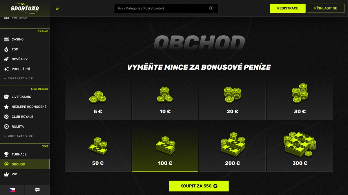 Náhled webových stránek online casina Sportuna