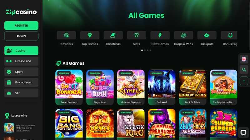 Webseite des Online Casinos Zipcasino