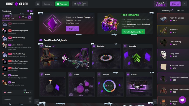 Website des Glücksspielportals RustClash.com