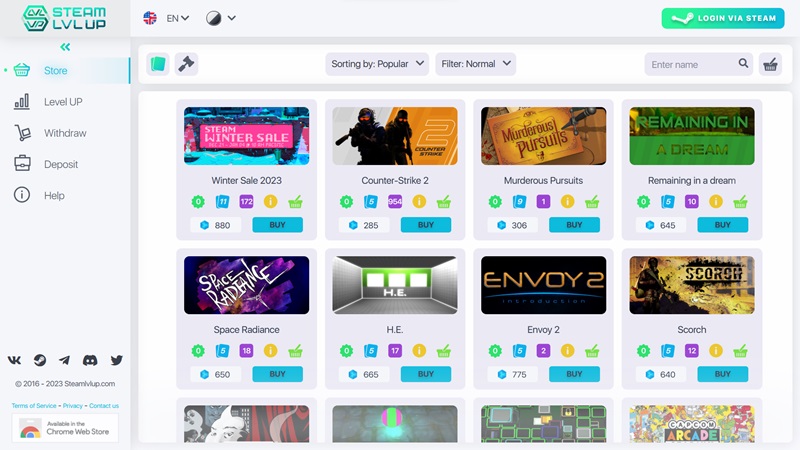 Webseite SteamlvlUP.com