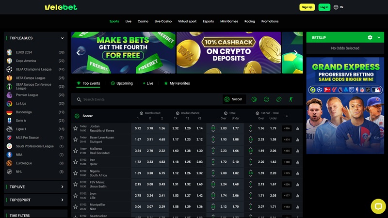 Webseite des Buchmachers Velobet