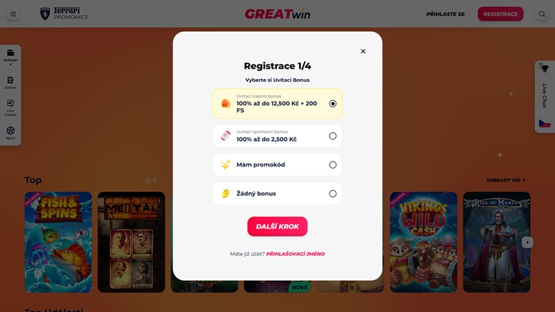 GreatWin Casino Registrierung