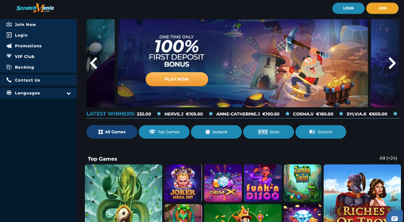 Website des Online Casinos ScratchMania