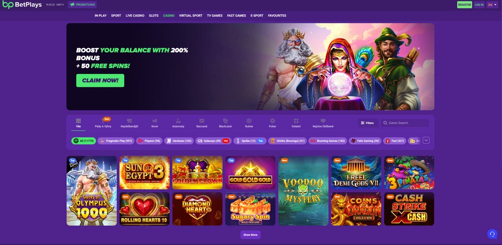 BetPlays Casino-Startseite