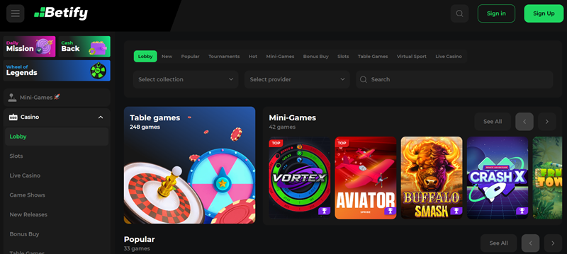 Betify Casino Startseite