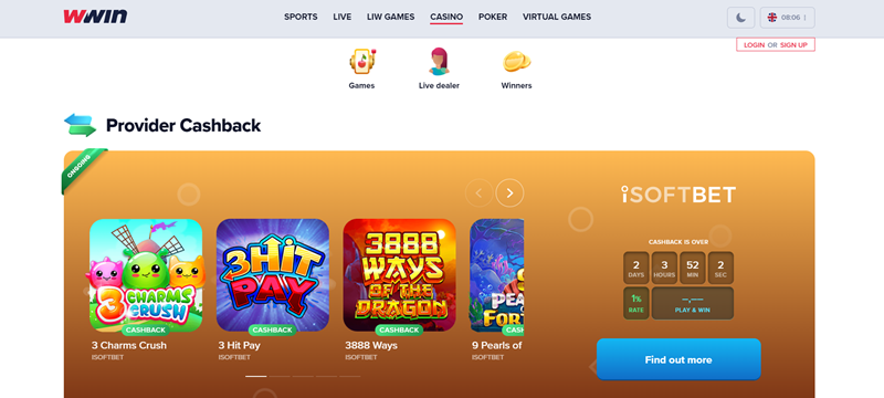 WWIN casino úvodní stránka