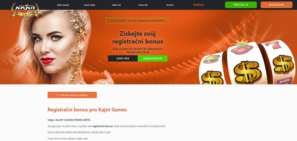 Kajot Casino Bonus für die Registrierung
