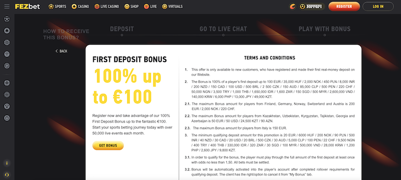 FEZbet – Willkommensbonus 100 €