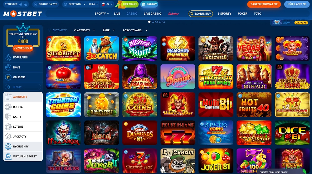 Vorschau auf die umfangreiche Slot‑Bibliothek im Online Casino MostBet