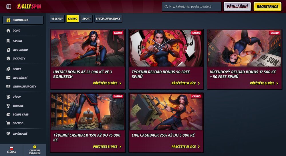 Nabídka casino bonusů AllySpin