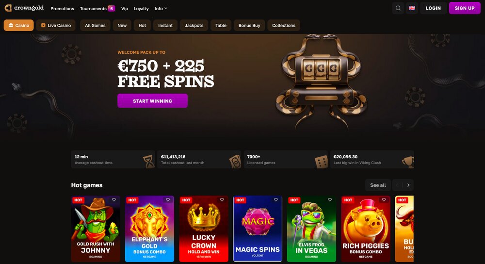 Willkommensbonus und beliebteste Slots im CrownGold Casino