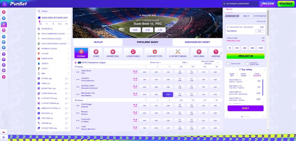 Kurzová nabídka sázkové kanceláře FunBet