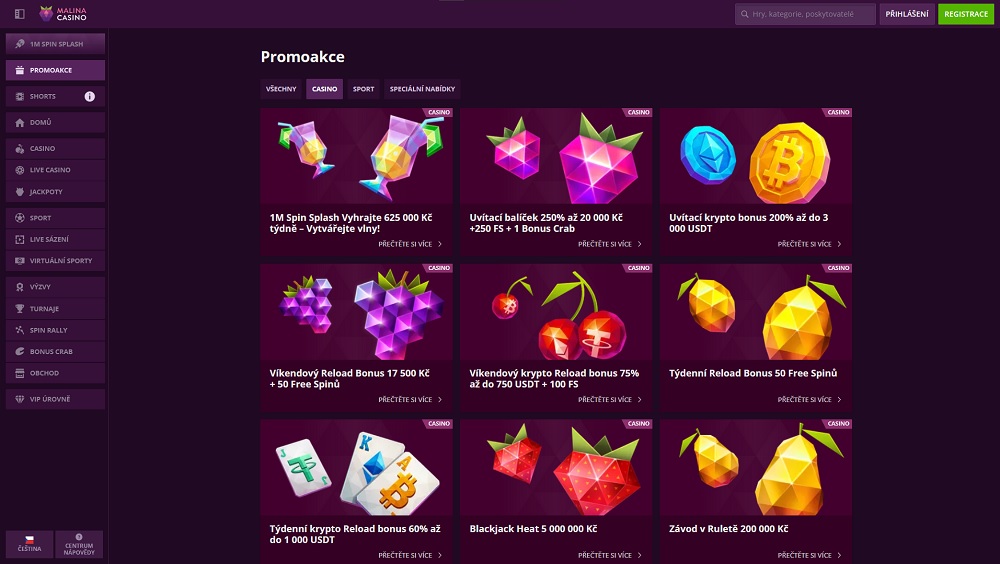 Vorschau der Boni und Aktionen mit Free Spins im Online Casino Malina Casino