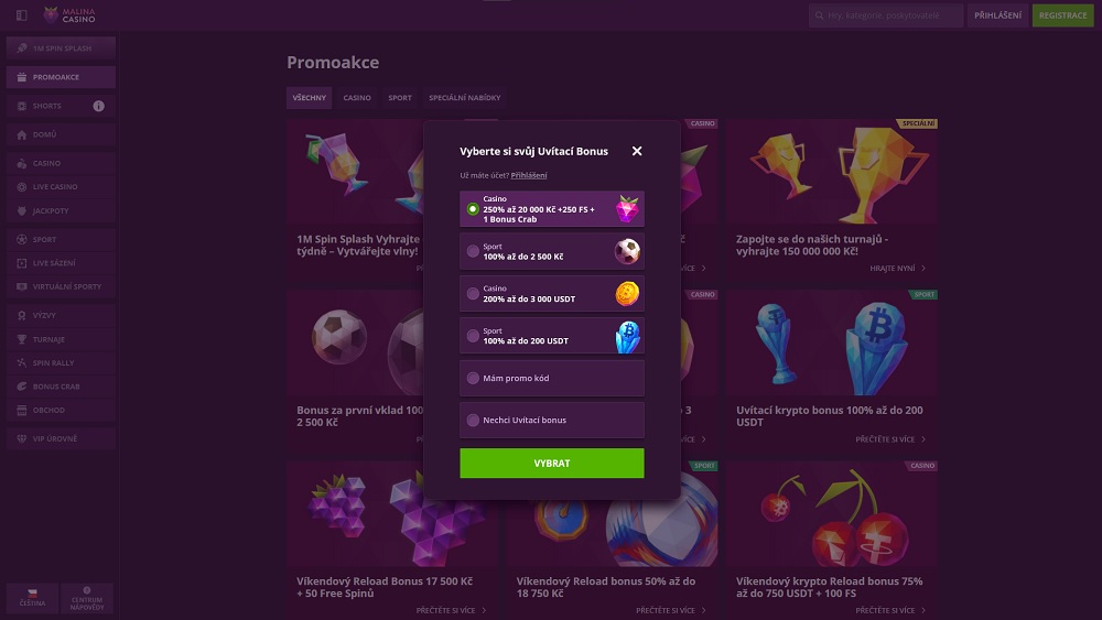Vorschau des Bonusangebots für neue Spieler im Online Casino und beim Buchmacher Malina Casino