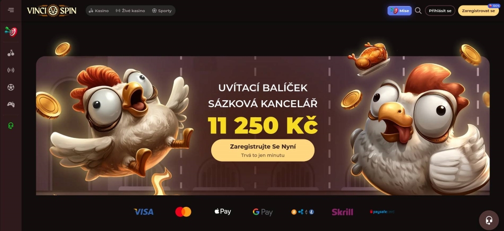 Willkommenspaket des Buchmachers Vinci Spin für neue Wettende 