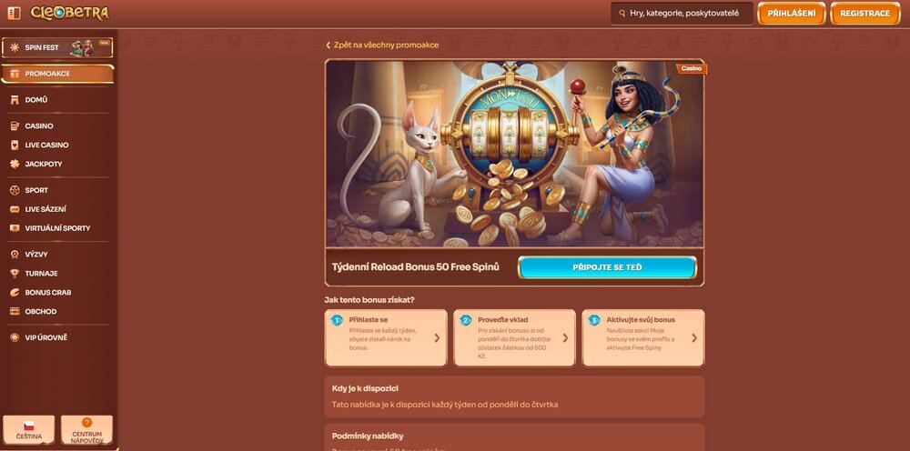 Cleobetra wöchentlicher Reload-Bonus mit Free Spins