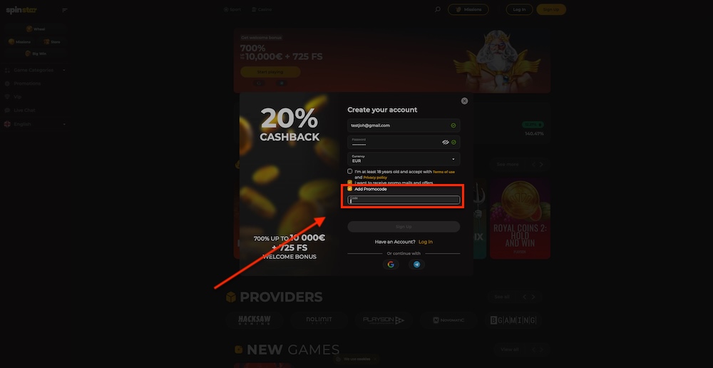 Spinstar.bet Promo-Code