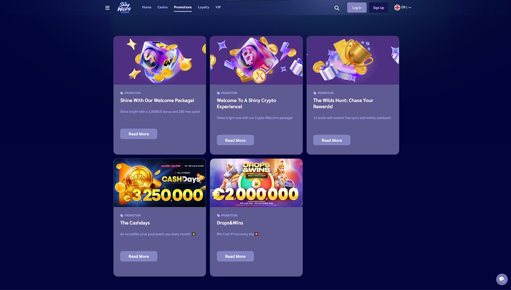 Vorschau der Boni und Promoaktionen im Online Casino ShinyWilds