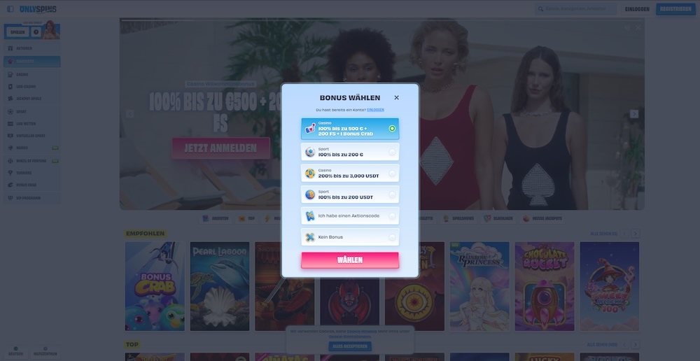 OnlySpins Registrierung