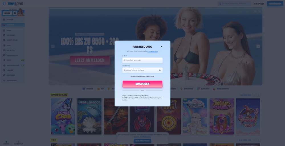 OnlySpins Anmeldung
