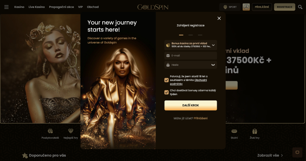 GoldSpin Registrierung, Vorschau