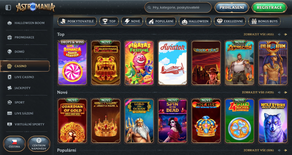 Angebot an Spielautomaten im Casino AstroMania