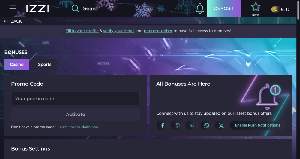Izzi Casino Promo-Code