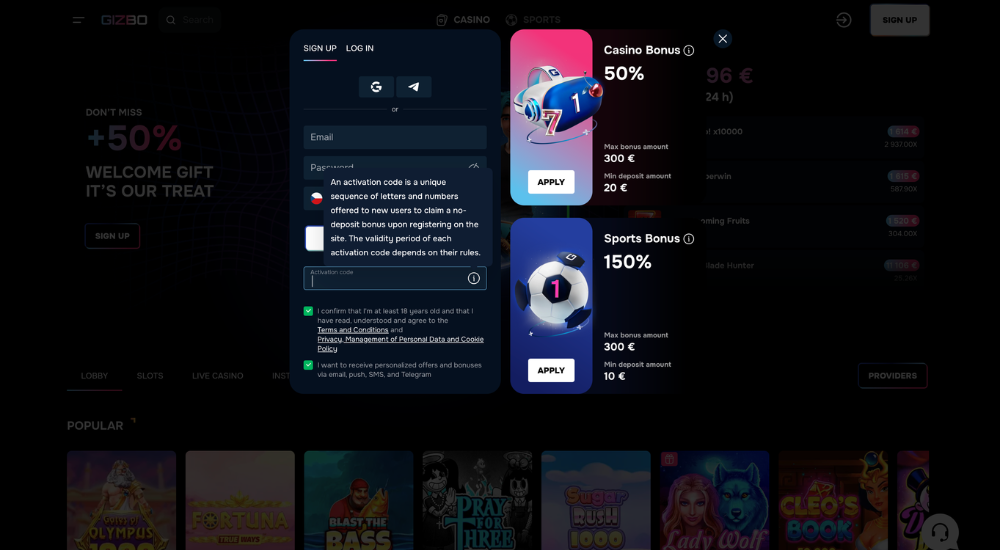 Gizbo Casino Promo-Code